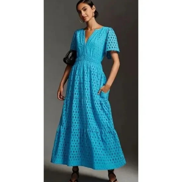 EUC Anthropologie Somerset Eyelet Maxi Dress Sky Blue Size XS - Picture 15 of 15